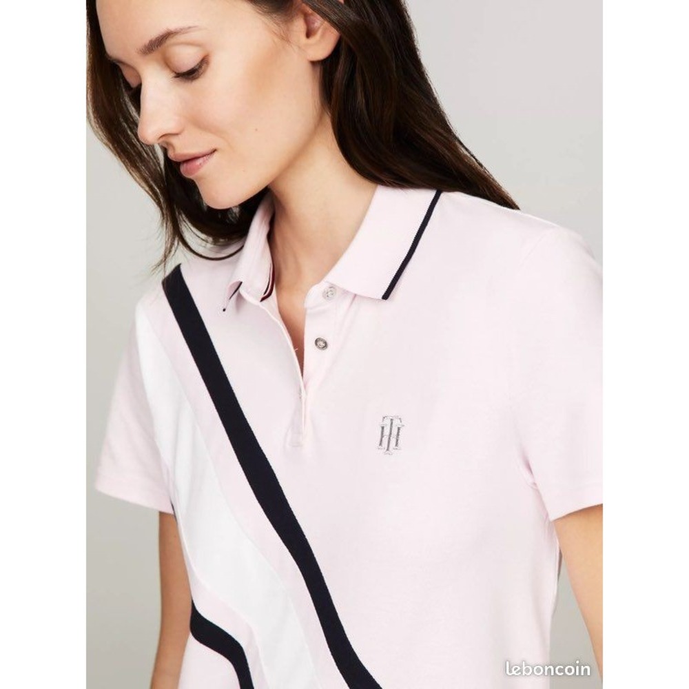 Tommy Hilfiger Polo Golf Shirt Womens XS Pink Diagonal Stripe Regular Fit